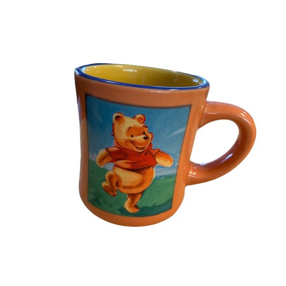 Disney Store Winnie the Pooh Cup Mug orange Heavy Duty Blue Gold inside 12 oz - Picture 1 of 4